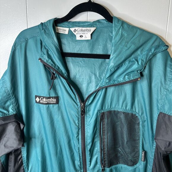 Vintage Columbia Windbreaker Packable Jacket Mens Size L Green Hoodie Zip - Picture 3 of 11